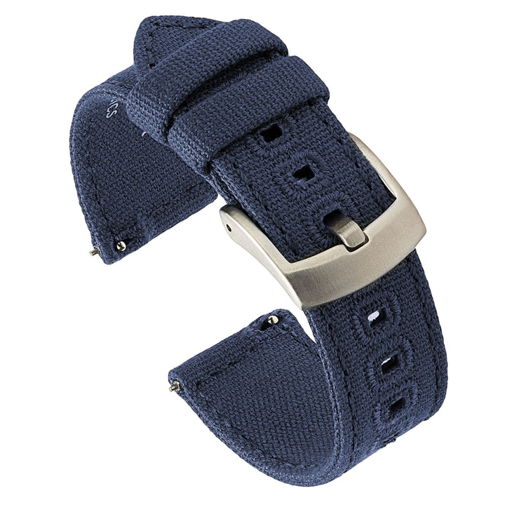 Navy blue watch strap with silver buckle on a white background #color_navy-blue