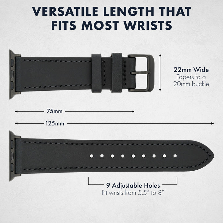 Black watch strap with measurements on a white background #color_black-pvd