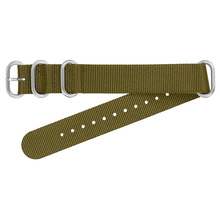 Green watch strap with silver hardware on a white background #color_army-green