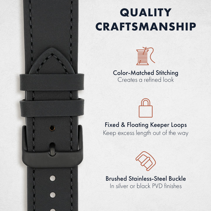 Black watch strap with quality craftsmanship features on a white background #color_black-pvd