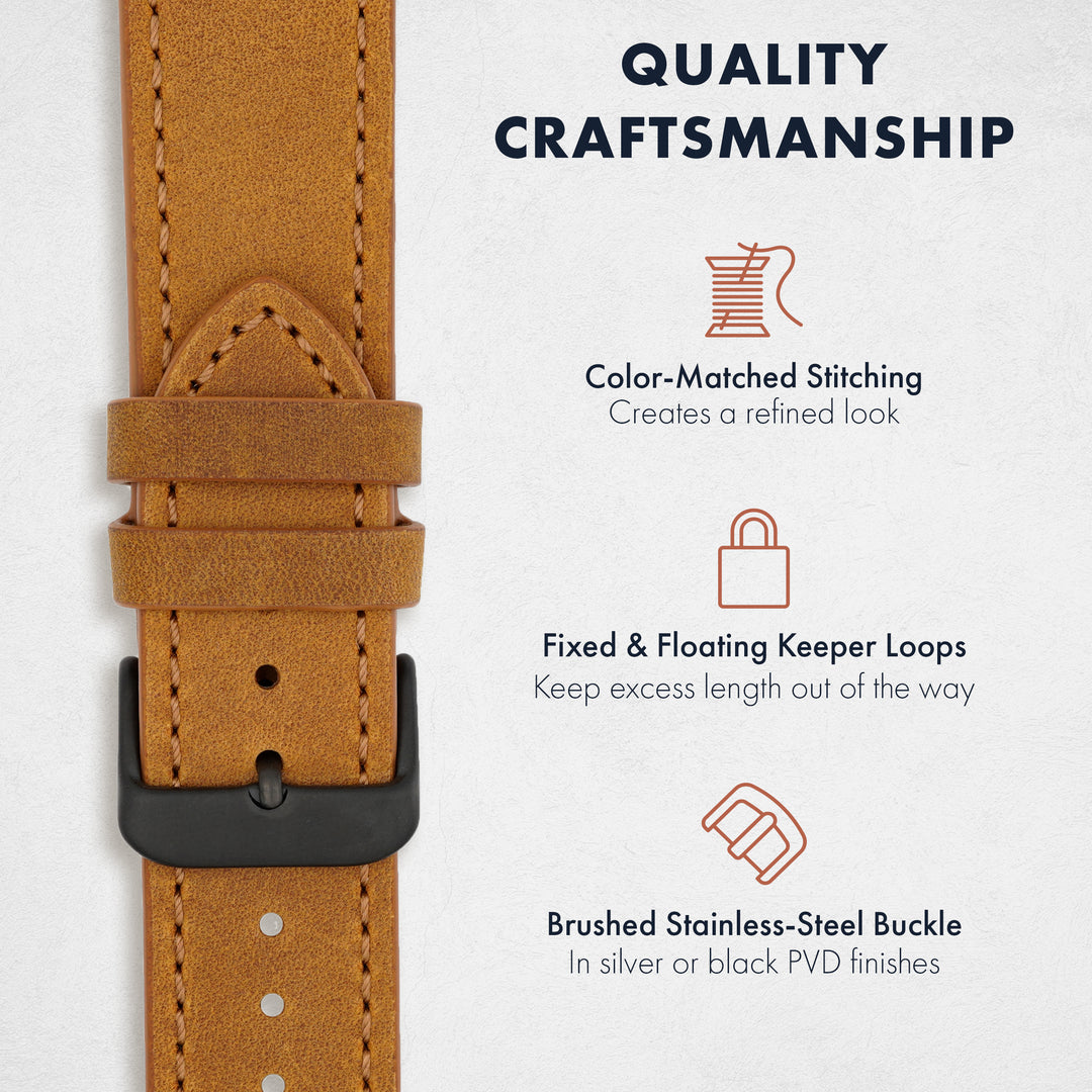 Brown watch strap with quality craftsmanship features on a white background #color_sand-pvd