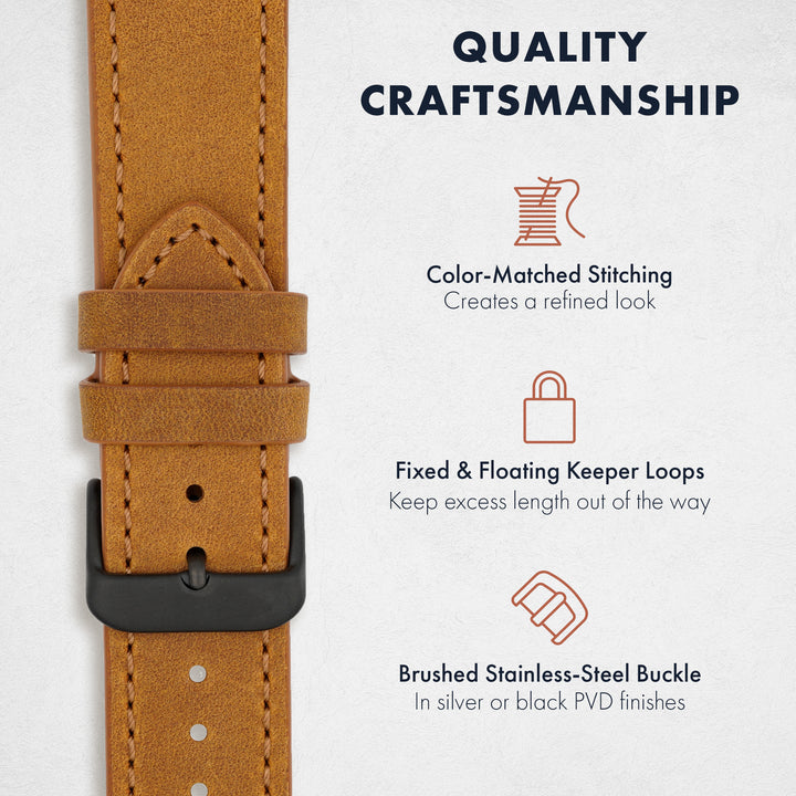 Brown watch strap with quality craftsmanship features on a white background #color_sand-pvd