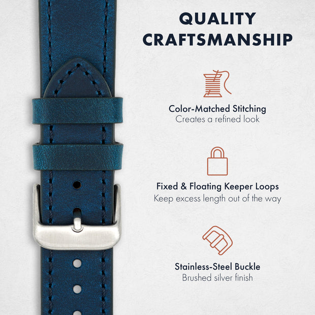 Crazy Horse Leather Quick Release | Navy Blue