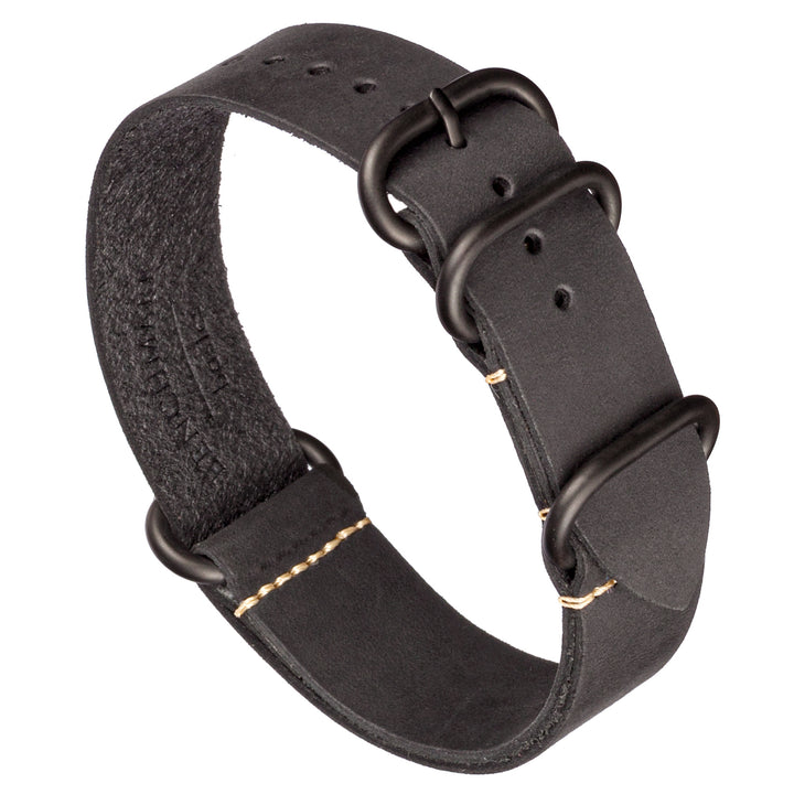 Grey watch strap with gold stitching on a white background #color_grey-pvd