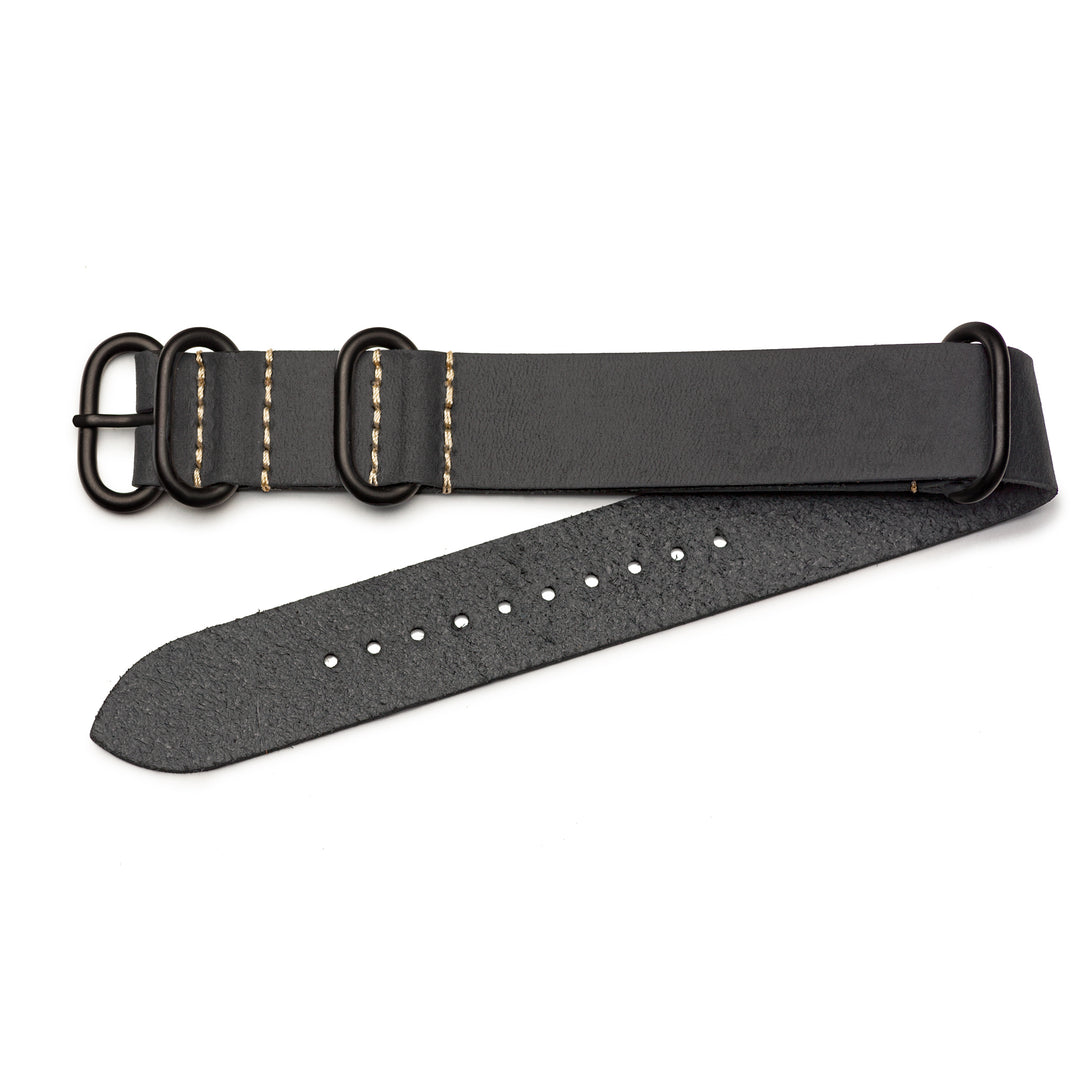 grey watch strap with gold stitching on a white background #color_grey-pvd