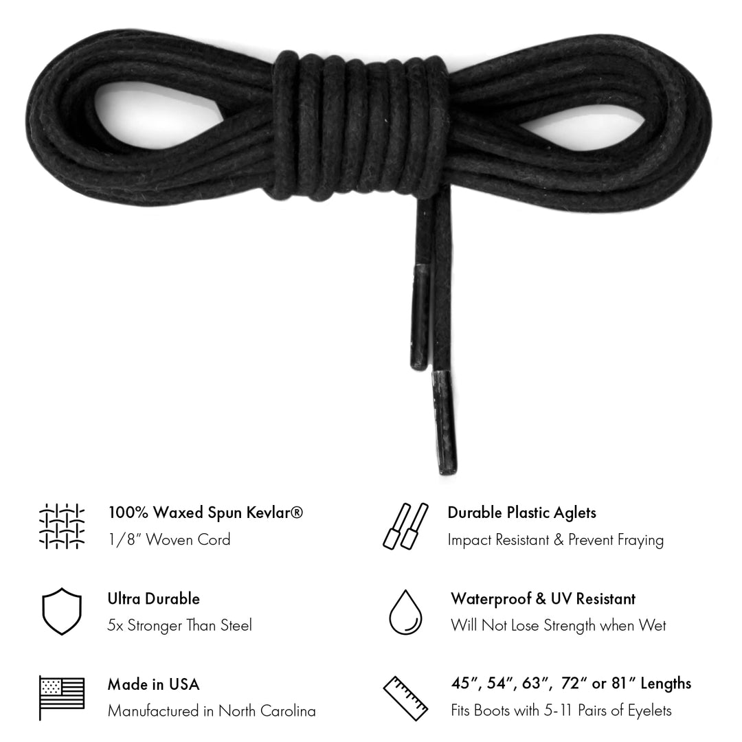 Waxed Kevlar Boot Laces | Black