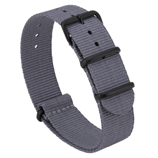 A slate grey ballistic nylon watch strap with a PVD-coated stainless steel buckle. #color_slate-grey-pvd