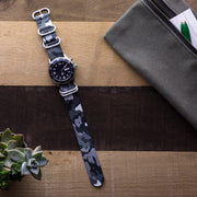 gray-black-camo-ballistic-nylon-zulu-watchband-on-watch