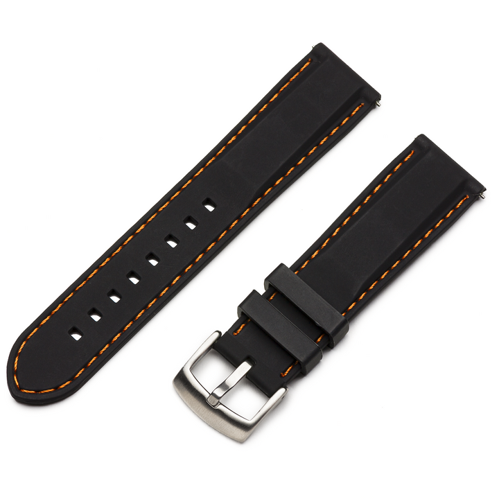 Classic Silicone Quick Release | Black / Orange Stitching