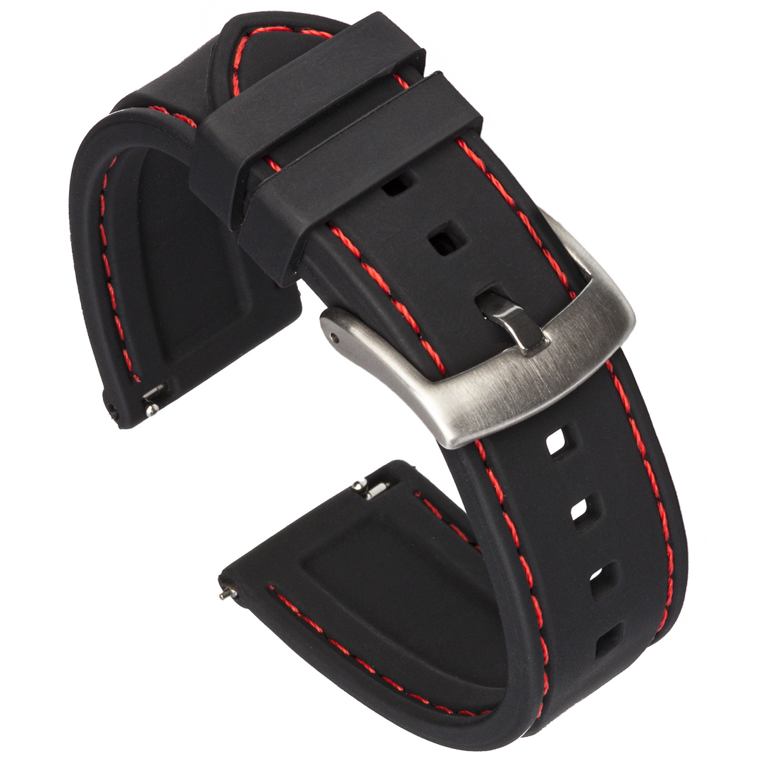 Classic Silicone Quick Release | Black / Red Stitching