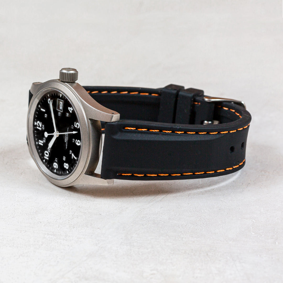 Classic Silicone Quick Release | Black / Orange Stitching