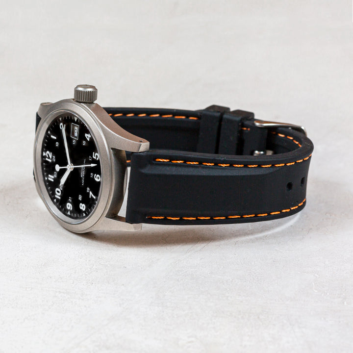 Classic Silicone Quick Release | Black / Orange Stitching