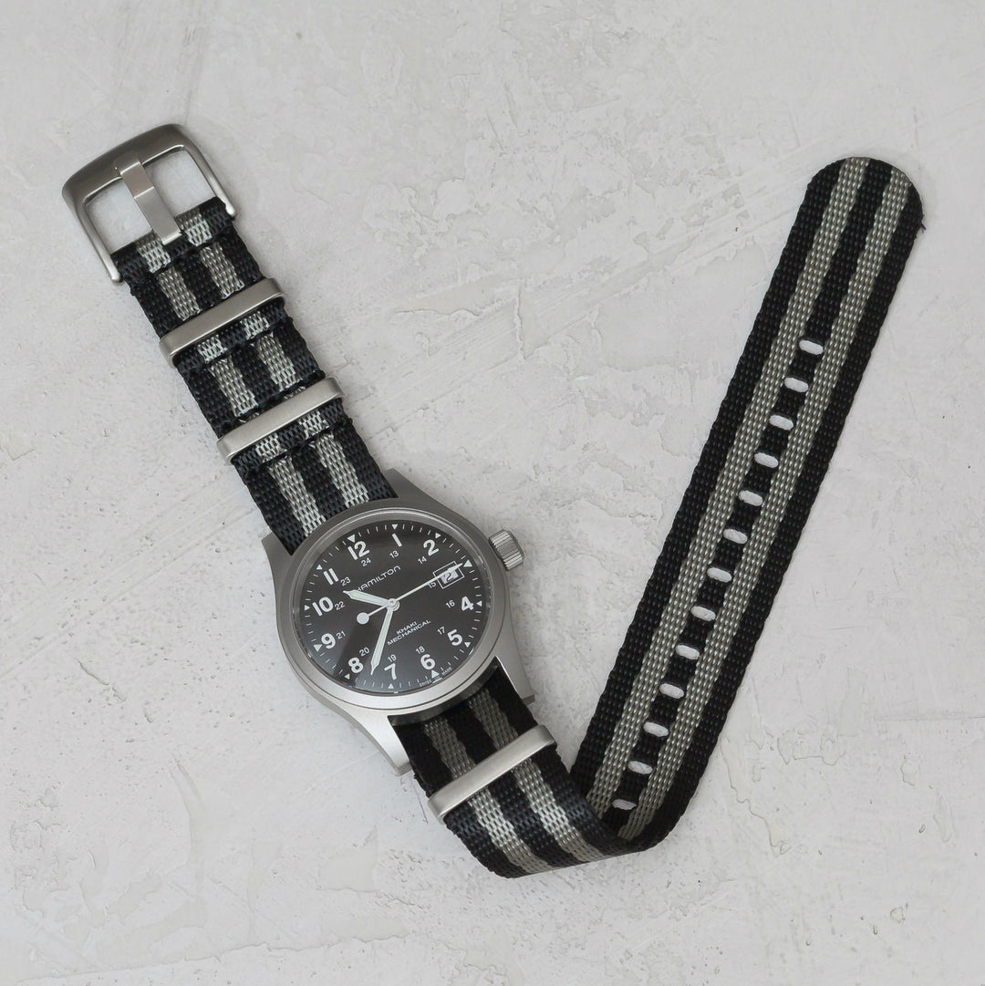 Seat Belt Nylon Slip-Through | Black & Grey Striped