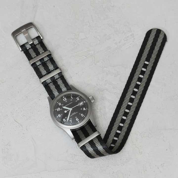 Seat Belt Nylon Slip-Through | Black & Grey Striped