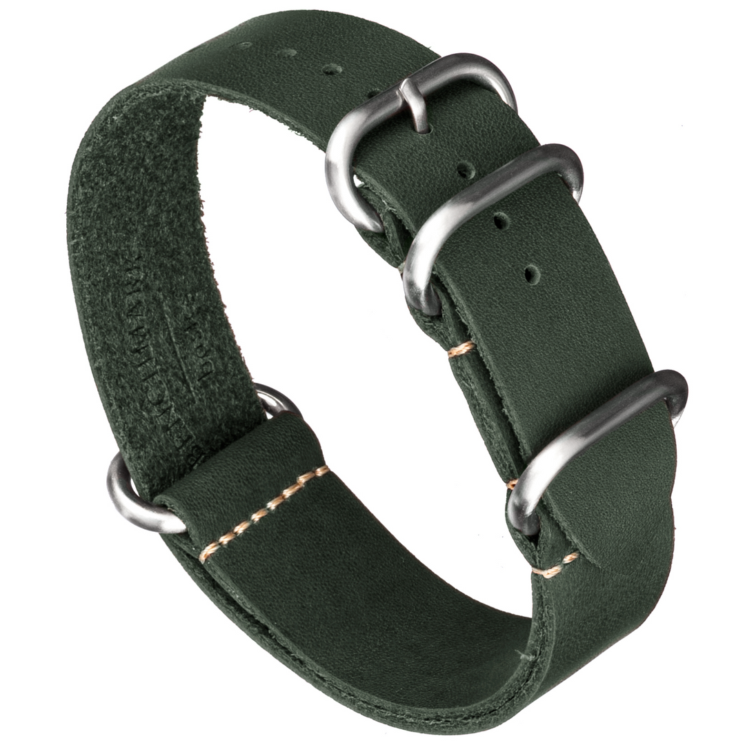 zulu pedal straps Crazy Horse Oiled Leather Zulu Slip-Through Watch Band